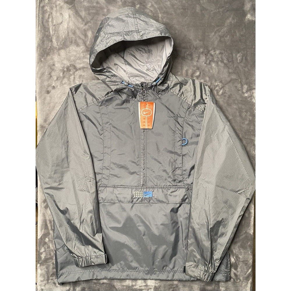 Nike Half Zip Windbreaker Hoodie Jacket Men's Medium Gray Big Pocket Dead Stock